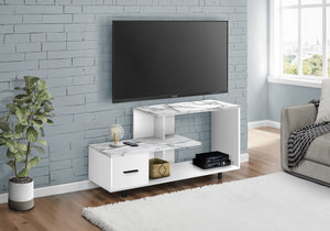 HomeRoots 47" White Cabinet TV Stand - Modern Enclosed Storage with Open Shelves for Living Room & Office Use 490356