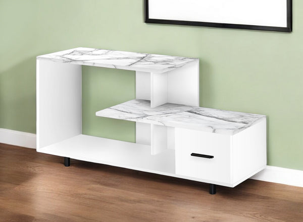 Homeroots 47" White Cabinet Enclosed Storage Tv Stand - Stylish, Versatile Furniture For Living Room & Office  Manufactured Wood 490356