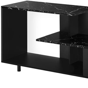 HomeRoots 47" Black Cabinet TV Stand with Enclosed Storage & Open Shelving for Modern Living Spaces & Decor 490357