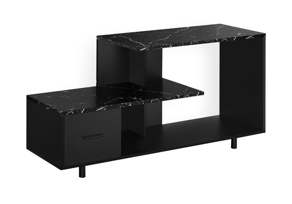 HomeRoots 47" Black Cabinet TV Stand with Enclosed Storage & Open Shelving for Modern Living Spaces & Decor 490357