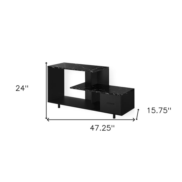 Homeroots 47" Stylish Black Cabinet Tv Stand With Enclosed Storage And Open Display For Any Room Décor  Manufactured Wood 490357