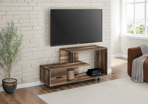 HomeRoots 47" Elegant Brown Enclosed Storage TV Stand - Stylish Media Console with Open Shelves & Cabinets 490358