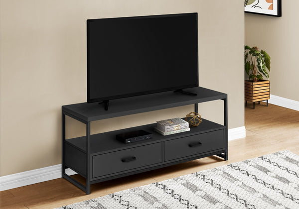 Homeroots 47" Stylish Black Cabinet Tv Stand With Enclosed Storage And Open Display For Any Room Décor  Manufactured Wood 490359