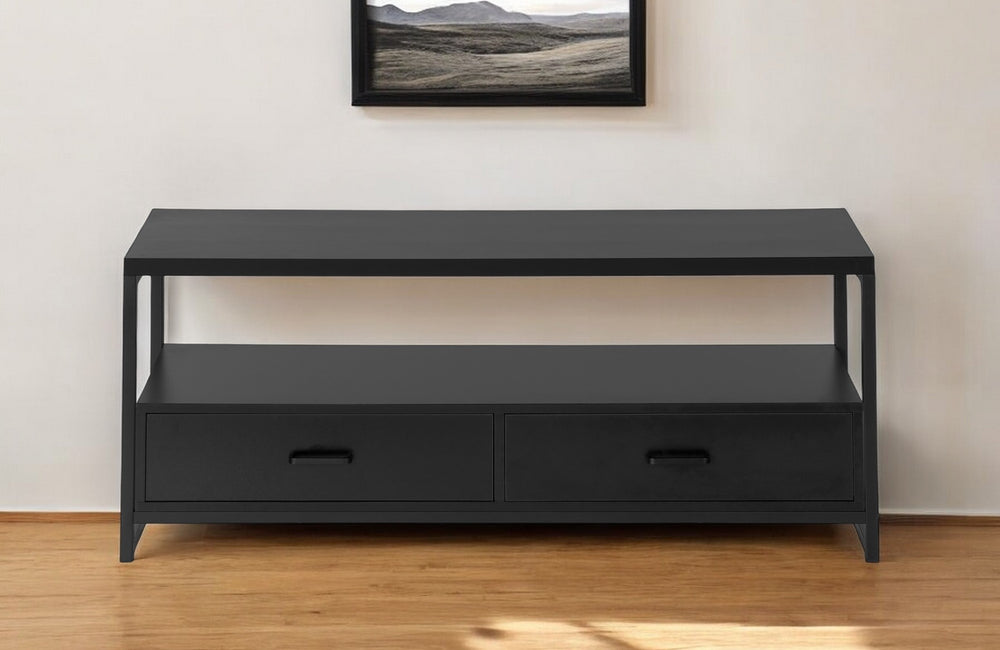 Homeroots 47" Stylish Black Cabinet Tv Stand With Enclosed Storage And Open Display For Any Room Décor  Manufactured Wood 490359