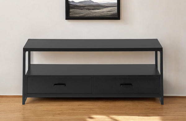 Homeroots 47" Stylish Black Cabinet Tv Stand With Enclosed Storage And Open Display For Any Room Décor  Manufactured Wood 490359