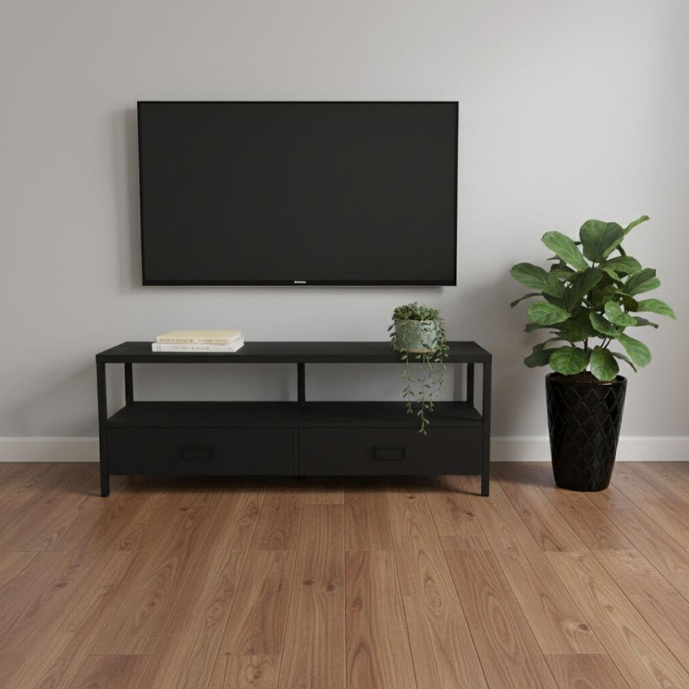 HomeRoots 47" Black Cabinet TV Stand - Modern Storage Solution for Compact Spaces, Stylish & Functional Design 490359