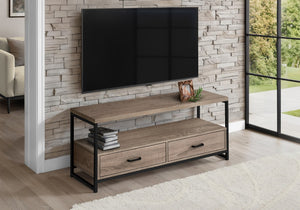 HomeRoots 47" Deep Taupe Cabinet TV Stand with Sleek Design, Open Shelves & Concealed Storage for Media Clutter 490360