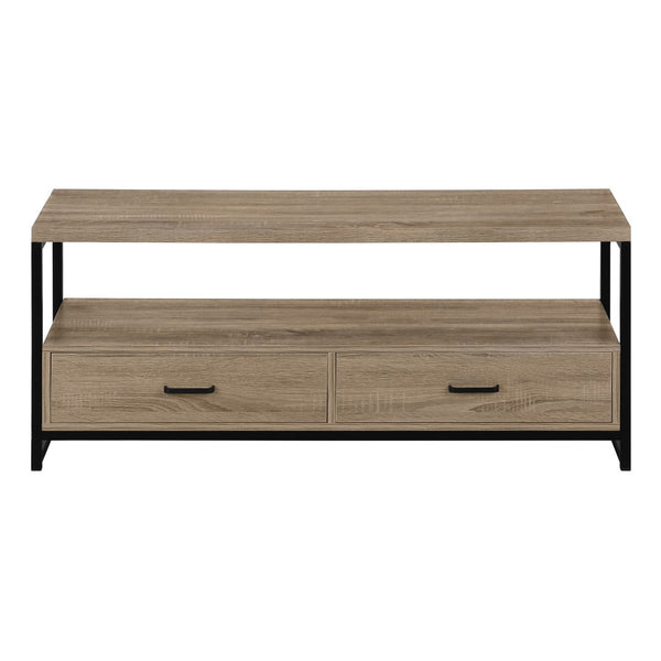 HomeRoots 47" Deep Taupe Cabinet TV Stand with Sleek Design, Open Shelves & Concealed Storage for Media Clutter 490360