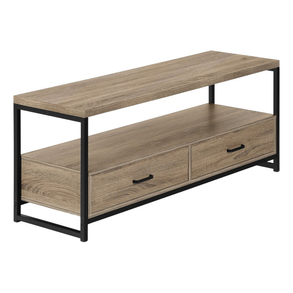 HomeRoots 47" Deep Taupe Cabinet TV Stand with Sleek Design, Open Shelves & Concealed Storage for Media Clutter 490360