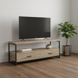 HomeRoots 47" Deep Taupe Cabinet TV Stand with Sleek Design, Open Shelves & Concealed Storage for Media Clutter 490360
