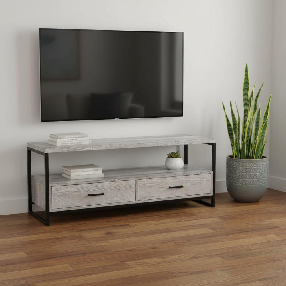 HomeRoots 47" Stylish Gray TV Stand - Modern Media Console with Enclosed Storage, Fits TVs Up to 43" 490361