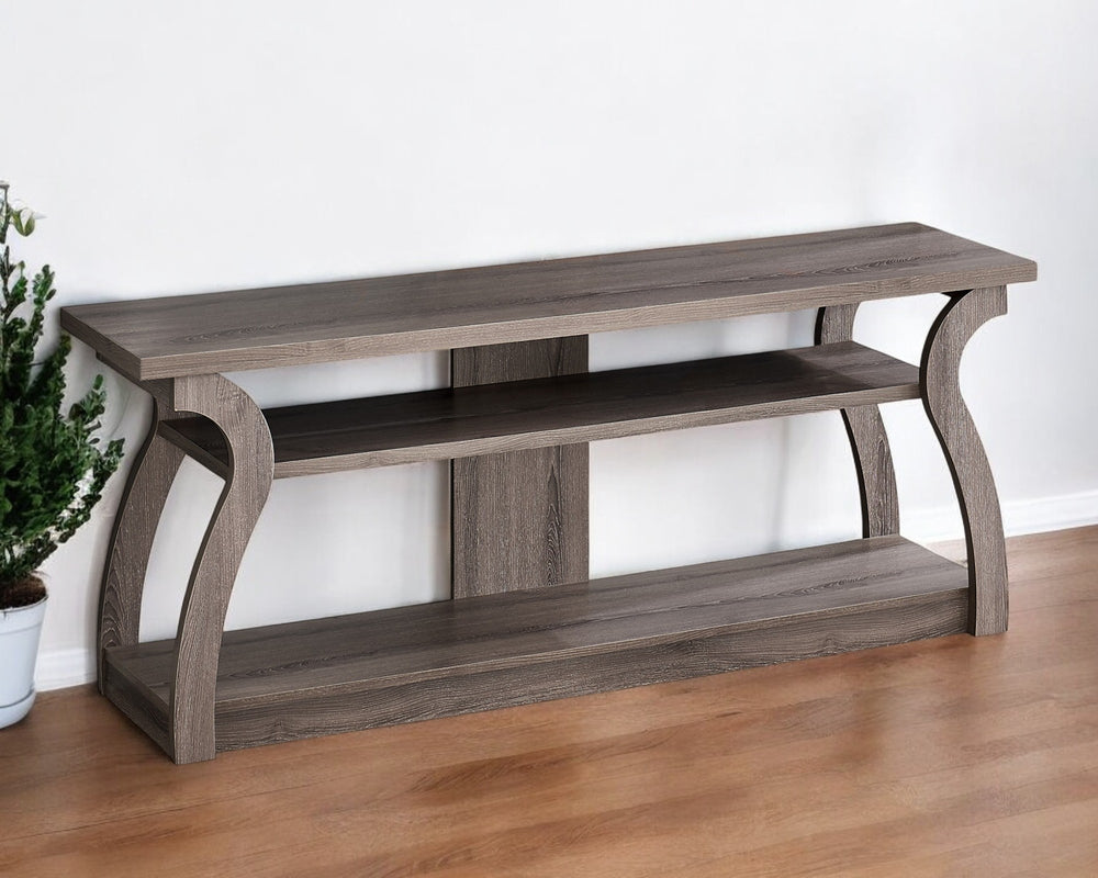 Homeroots 60" Taupe Wood Open Shelving Tv Stand - Stylish, Durable & Versatile Storage For Living Room & Office  Manufactured Wood 490363