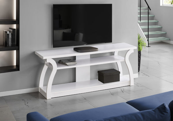 HomeRoots 60" White Wood Open Shelving TV Stand - Versatile Media Console for Modern Living & Stylish Display 490364