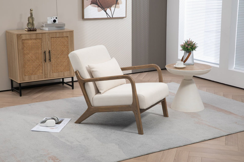 English Elm Mid Century Modern Accent Chair Natural Wood Frame Upholstered with Lumbar Cushion Support W2530P407184