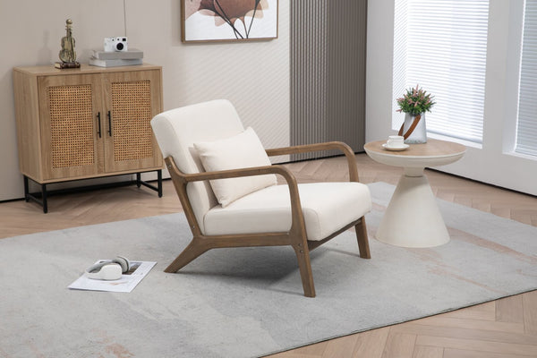 English Elm Mid Century Modern Accent Chair Natural Wood Frame Upholstered with Lumbar Cushion Support W2530P407184