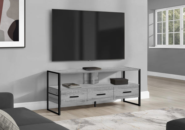HomeRoots 49" Gray TV Stand - Modern Enclosed Storage with Open Shelving for Living Room, Bedroom, or Office 490366
