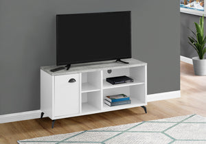 Homeroots 47" Gray And White Wood Tv Stand With Open Storage, Ideal For Living Room Or Office Organization  Manufactured Wood 490367
