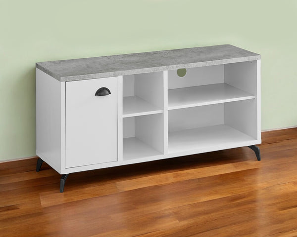 Homeroots 47" Gray And White Wood Tv Stand With Open Storage, Ideal For Living Room Or Office Organization  Manufactured Wood 490367