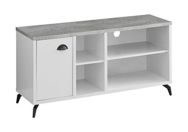 HomeRoots 47" Gray and White Wood TV Stand with Open Shelving & Enclosed Storage for Modern Living Spaces 490367