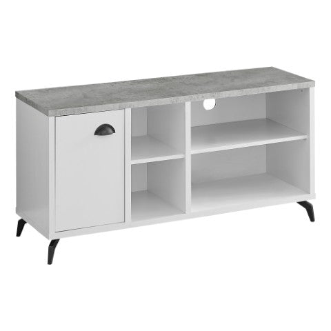 Homeroots 47" Gray And White Wood Tv Stand With Open Storage, Ideal For Living Room Or Office Organization  Manufactured Wood 490367