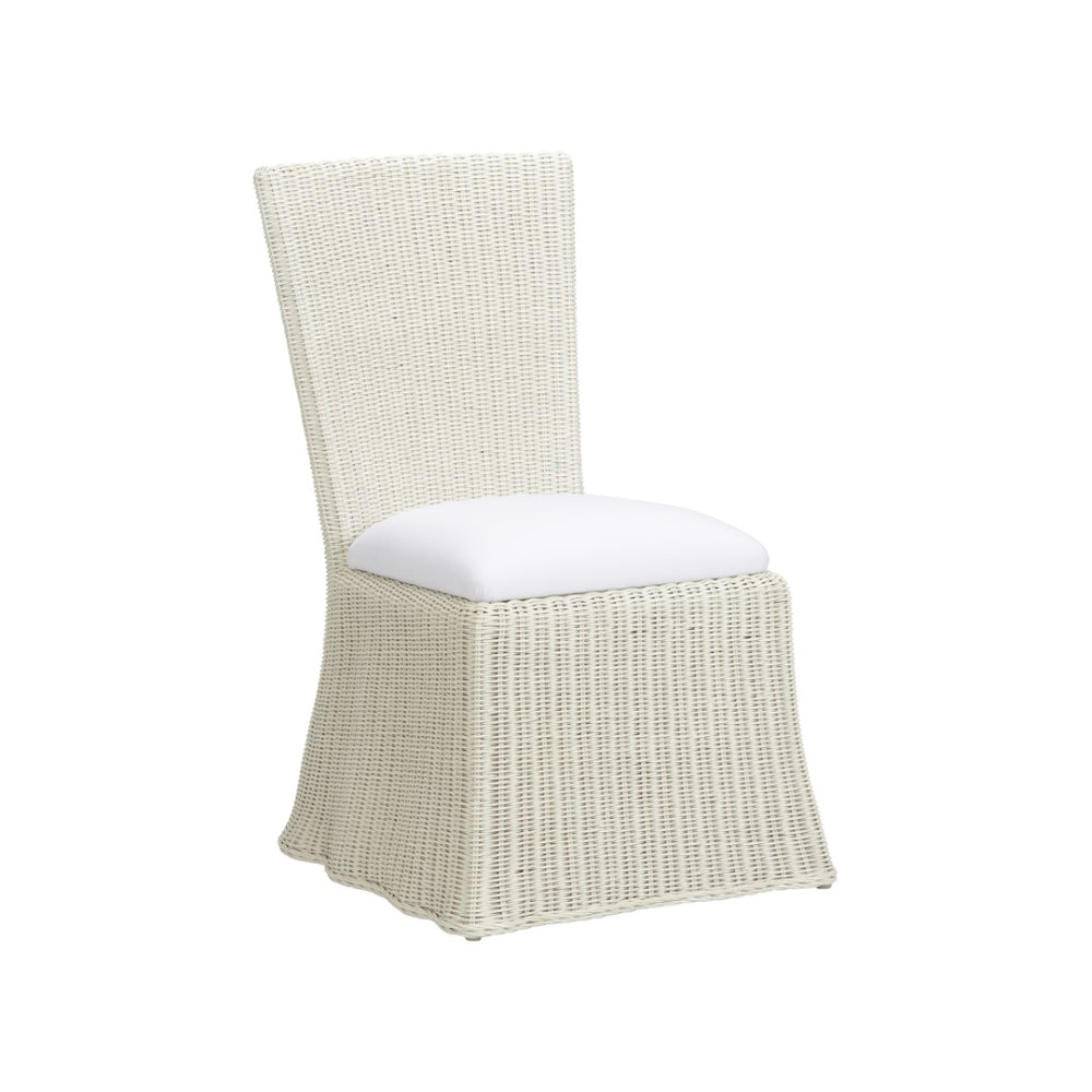 Wildwood Savannah Handwoven Whitewash Wicker Dining Chair With Removable White Cushion — Coastal Comfort Seating 490369