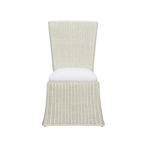 Wildwood Savannah Handwoven Whitewash Wicker Dining Chair With Removable White Cushion — Coastal Comfort Seating 490369