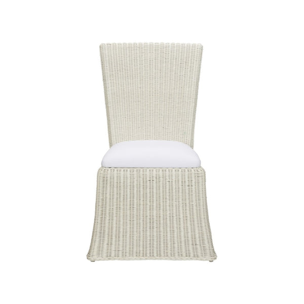 Wildwood Savannah Handwoven Whitewash Wicker Dining Chair With Removable White Cushion — Coastal Comfort Seating 490369