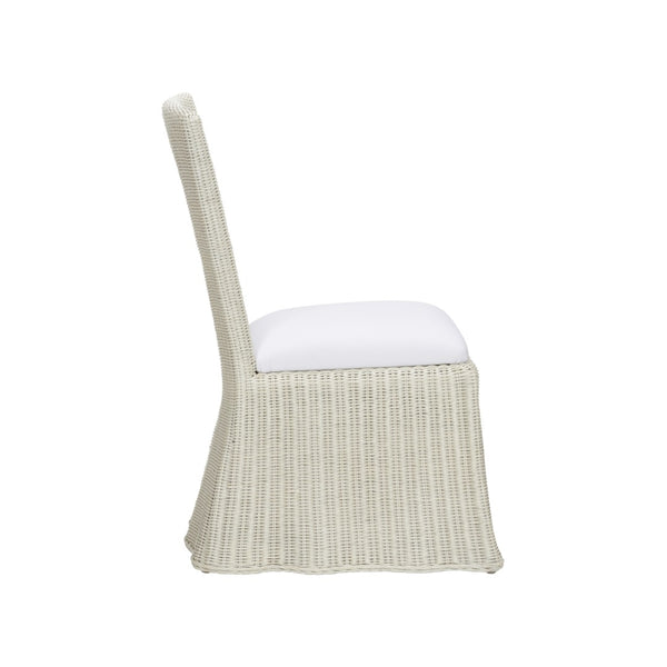 Wildwood Savannah Handwoven Whitewash Wicker Dining Chair With Removable White Cushion — Coastal Comfort Seating 490369
