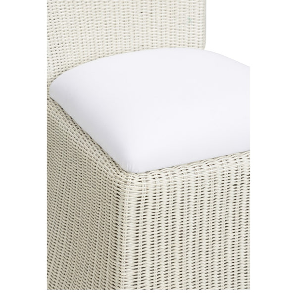Wildwood Savannah Handwoven Whitewash Wicker Dining Chair With Removable White Cushion — Coastal Comfort Seating 490369