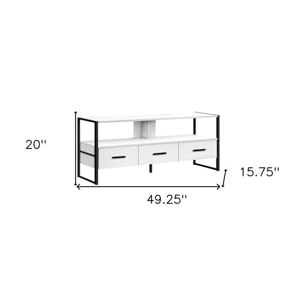 HomeRoots 49" White Cabinet TV Stand - Modern Enclosed Storage with Open Shelves for Media, Remotes & Decor 490370