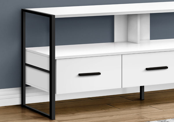 HomeRoots 49" White Cabinet TV Stand - Modern Enclosed Storage with Open Shelves for Media, Remotes & Decor 490370