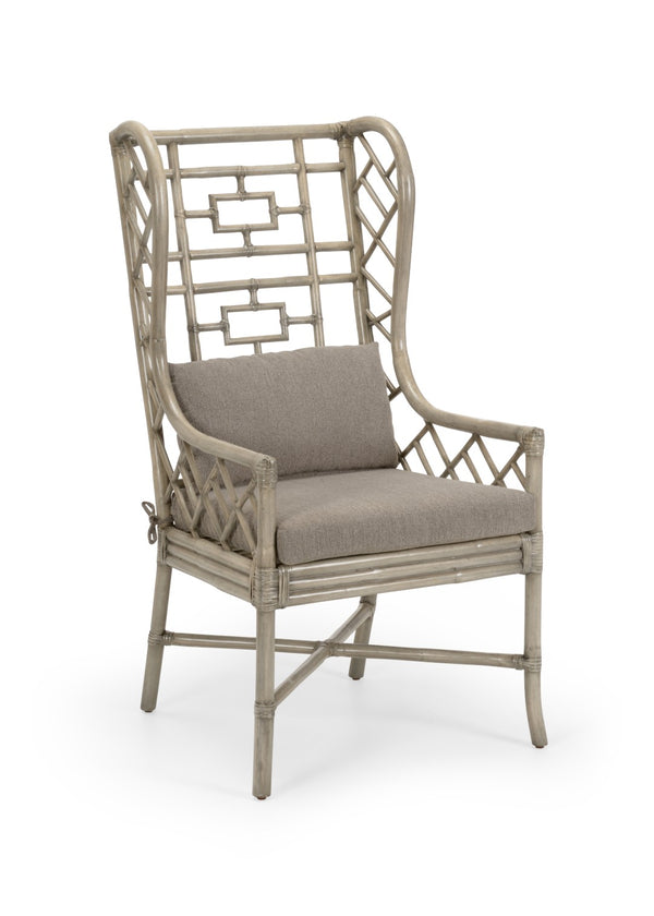 Wildwood Gwyneth Rattan Wing Chair In Indigo Finish — Sculpted Wingback With Removable Sand-Linen Cushion For Timeless Coastal & Boho Style Gray 490371