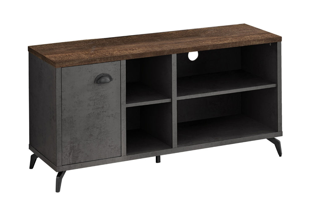 HomeRoots 47" Rustic Distressed Reclaimed Wood TV Stand with Open Shelving and Enclosed Storage for Versatility 490371