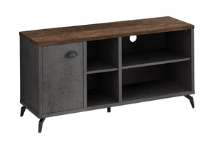 HomeRoots 47" Rustic Distressed Reclaimed Wood TV Stand with Open Shelving and Enclosed Storage for Versatility 490371