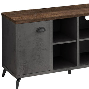 HomeRoots 47" Rustic Distressed Reclaimed Wood TV Stand with Open Shelving and Enclosed Storage for Versatility 490371