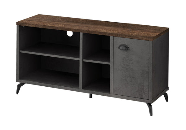 HomeRoots 47" Rustic Distressed Reclaimed Wood TV Stand with Open Shelving and Enclosed Storage for Versatility 490371
