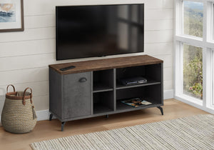 HomeRoots 47" Rustic Distressed Reclaimed Wood TV Stand with Open Shelving and Enclosed Storage for Versatility 490371