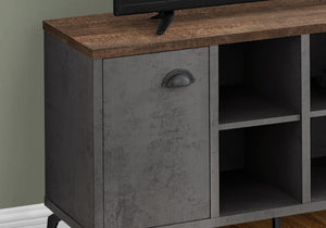 HomeRoots 47" Rustic Distressed Reclaimed Wood TV Stand with Open Shelving and Enclosed Storage for Versatility 490371