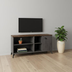 HomeRoots 47" Rustic Distressed Reclaimed Wood TV Stand with Open Shelving and Enclosed Storage for Versatility 490371