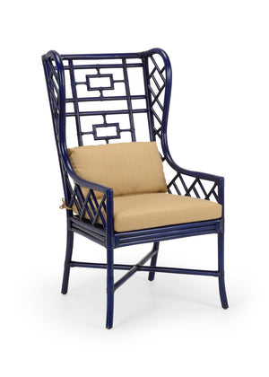 Wildwood Gwyneth Rattan Wing Chair In Indigo Finish — Sculpted Wingback With Removable Sand-Linen Cushion For Timeless Coastal & Boho Style Blue 490373