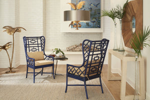 Wildwood Gwyneth Rattan Wing Chair In Indigo Finish — Sculpted Wingback With Removable Sand-Linen Cushion For Timeless Coastal & Boho Style Blue 490373