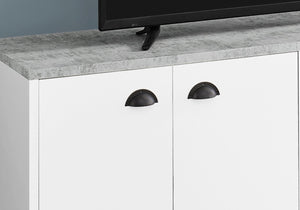 HomeRoots 60" White Cabinet Enclosed Storage TV Stand - Modern Media Console with Open Shelves & Hidden Storage 490374