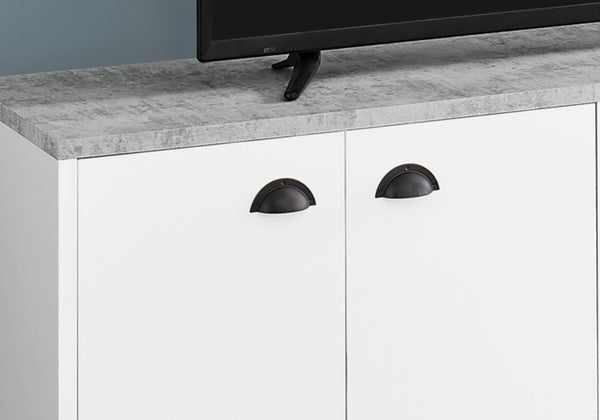 HomeRoots 60" White Cabinet Enclosed Storage TV Stand - Modern Media Console with Open Shelves & Hidden Storage 490374