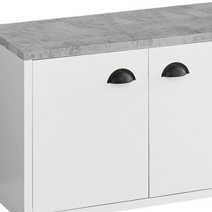 HomeRoots 60" White Cabinet Enclosed Storage TV Stand - Modern Media Console with Open Shelves & Hidden Storage 490374