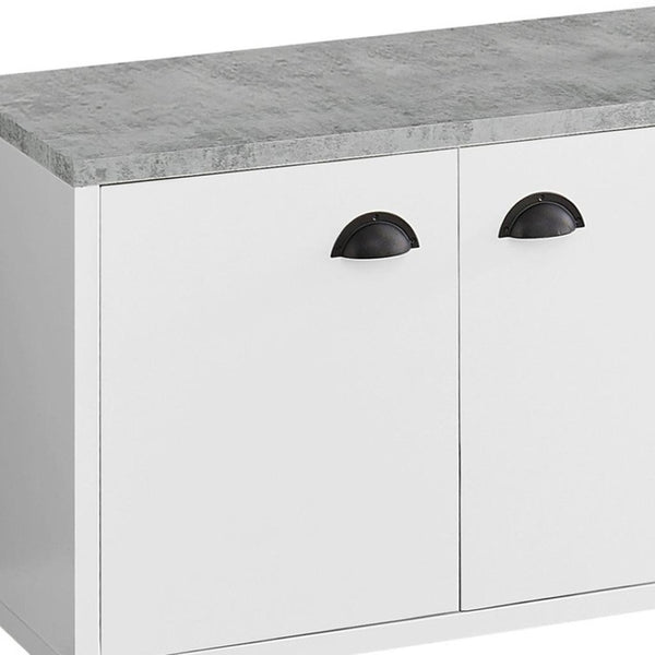 HomeRoots 60" White Cabinet Enclosed Storage TV Stand - Modern Media Console with Open Shelves & Hidden Storage 490374