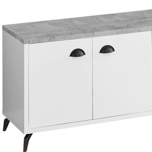 HomeRoots 60" White Cabinet Enclosed Storage TV Stand - Modern Media Console with Open Shelves & Hidden Storage 490374