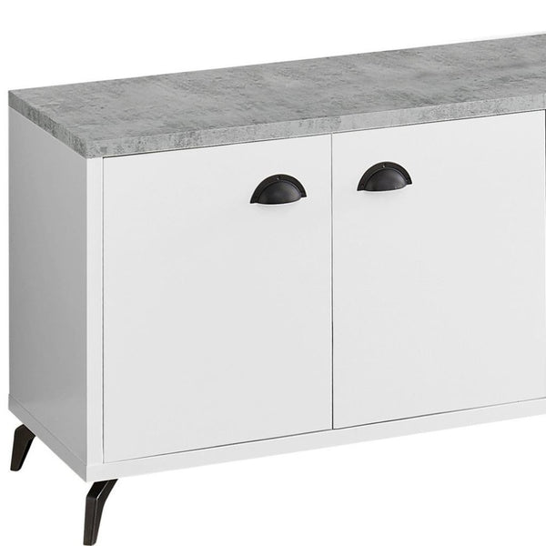 HomeRoots 60" White Cabinet Enclosed Storage TV Stand - Modern Media Console with Open Shelves & Hidden Storage 490374