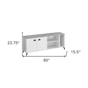 Homeroots 60" White Cabinet Enclosed Storage Tv Stand  Manufactured Wood 490374