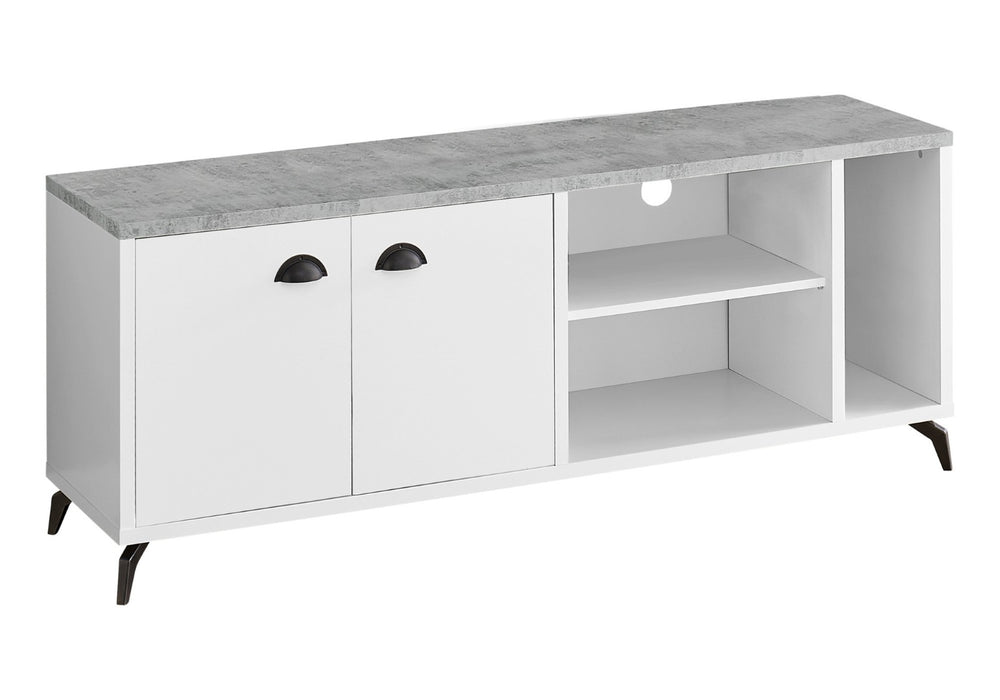 HomeRoots 60" White Cabinet Enclosed Storage TV Stand - Modern Media Console with Open Shelves & Hidden Storage 490374