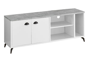 HomeRoots 60" White Cabinet Enclosed Storage TV Stand - Modern Media Console with Open Shelves & Hidden Storage 490374